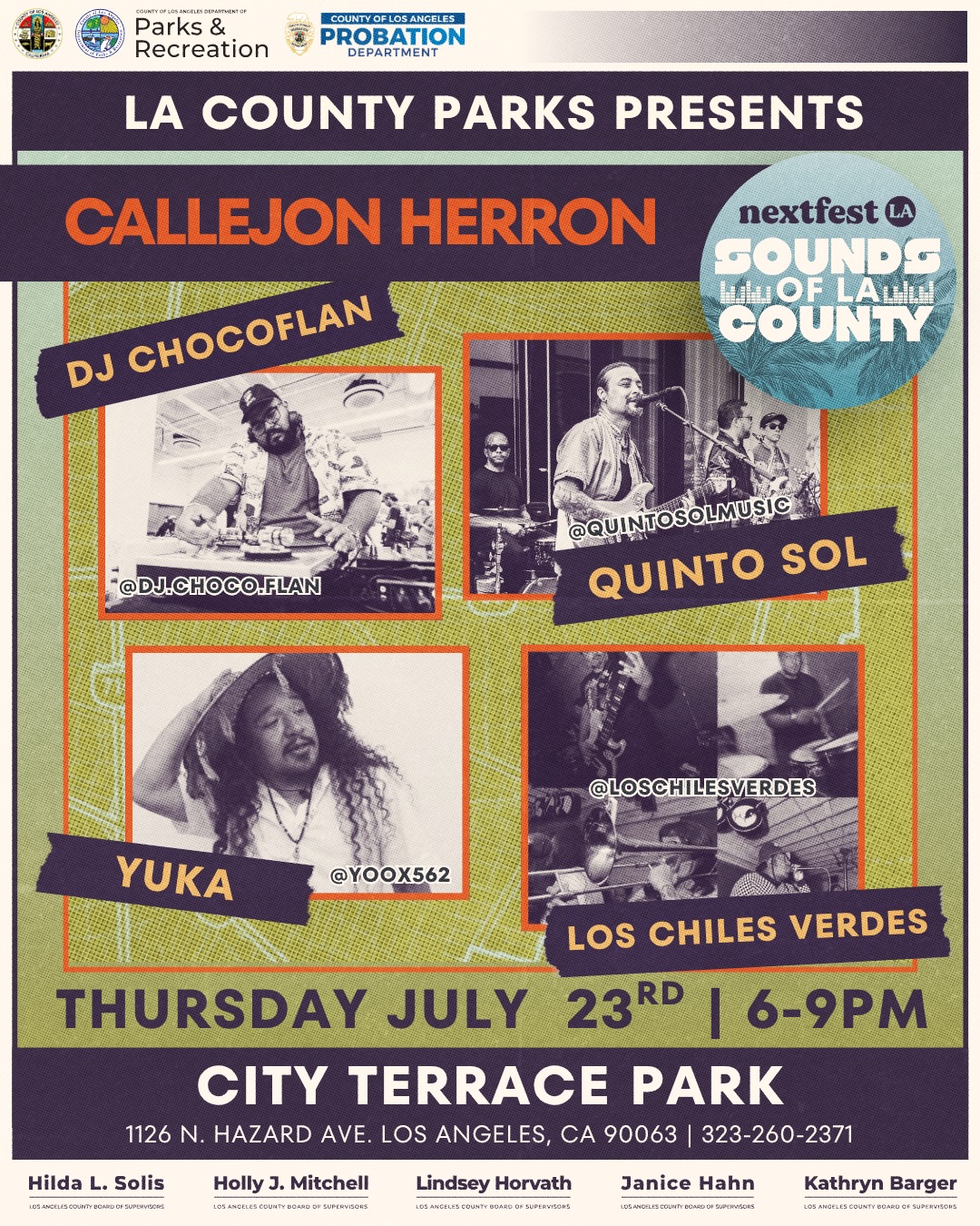 CITY TERRACE PARK CONCERT SHOWCASE flyer for Sounds of LA County at City Terrace Park