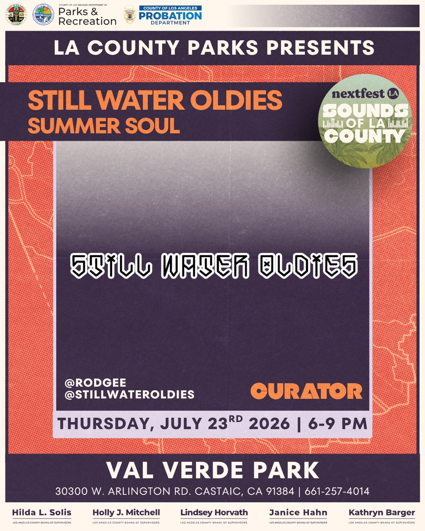 STILL WATER OLDIES: SUMMER SOUL flyer for Sounds of LA County at Val Verde Park